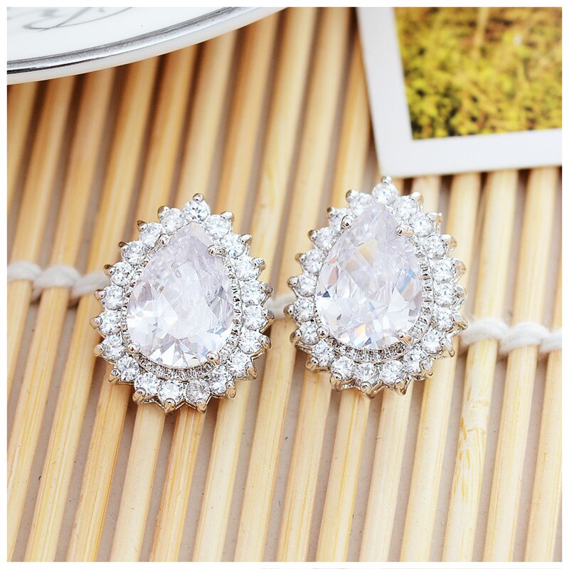 PREMIUM SPARKLY ZIRCONIA WATER DROP CRYSTAL CLIP ON EARRINGS