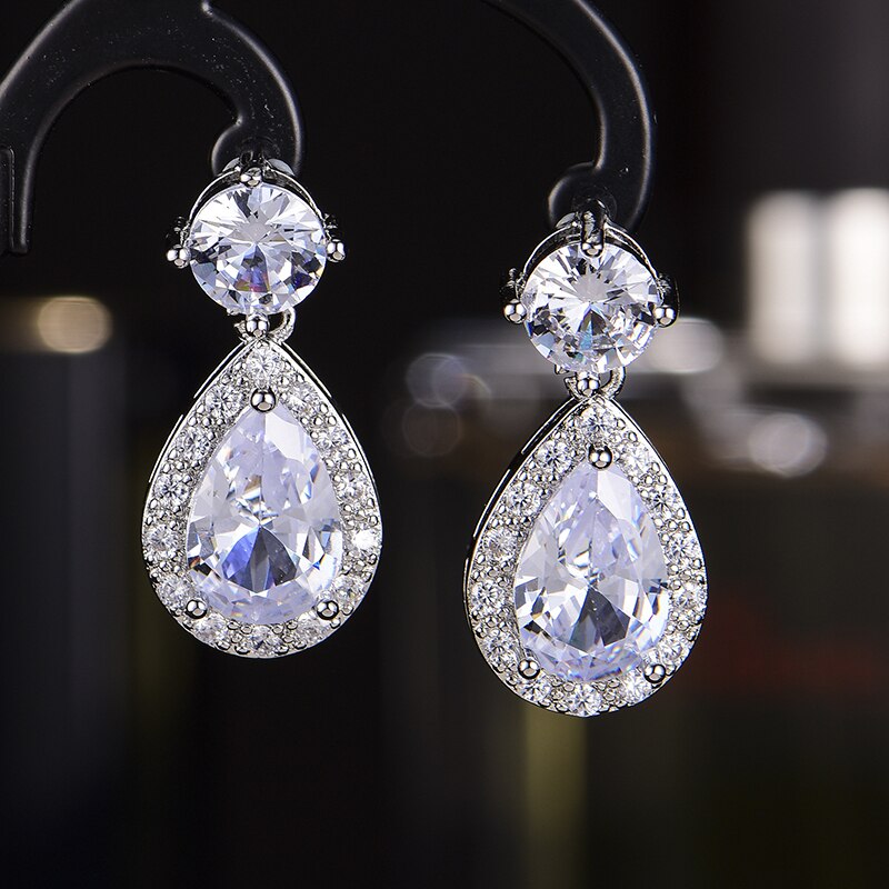 PREMIUM SPARKLY ZIRCONIA WATER DROP CRYSTAL CLIP ON EARRINGS