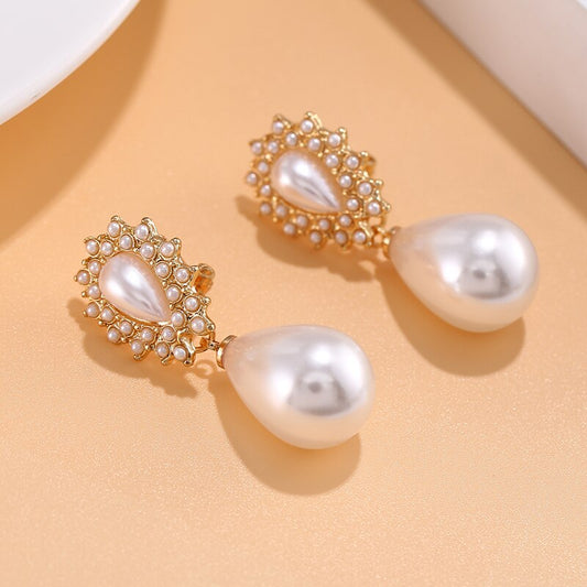 CLASSIC WATER DROP SIMULATED PEARL CLIP ON EARRINGS