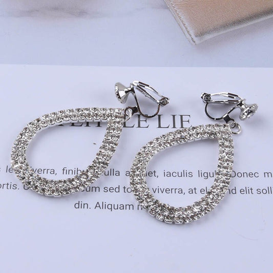 Waterdrop Crystal Rhinestone Clip On Earrings