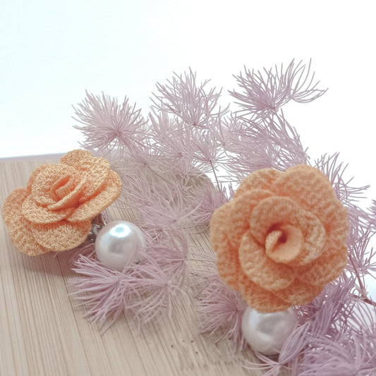 ORANGE ROSE & PEARL DROP CLIP ON EARRINGS