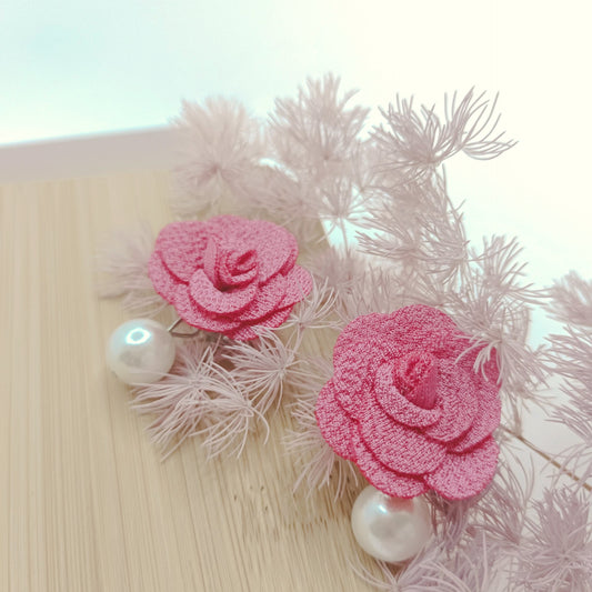 PINK ROSE & PEARL DROP CLIP ON EARRINGS