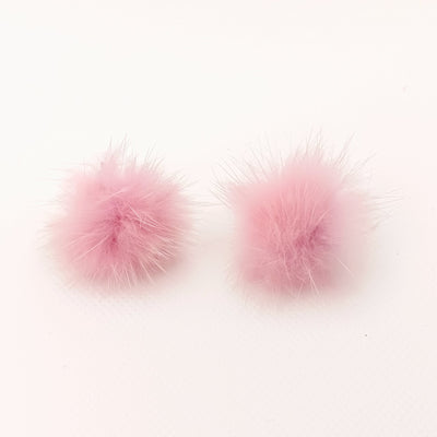 PINK FLUFFY POM POM CLIP ON EARRINGS