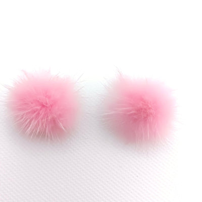 PINK FLUFFY POM POM CLIP ON EARRINGS