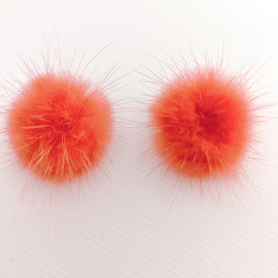 RED FLUFFY POM POM CLIP ON EARRINGS