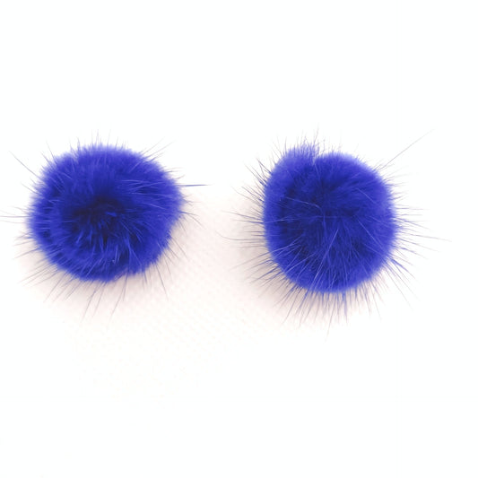 BLUE FLUFFY POM POM CLIP ON EARRINGS