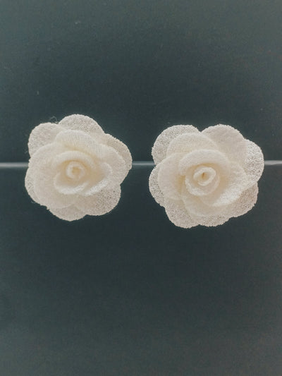 WHITE ROSE CLIP ON EARRINGS