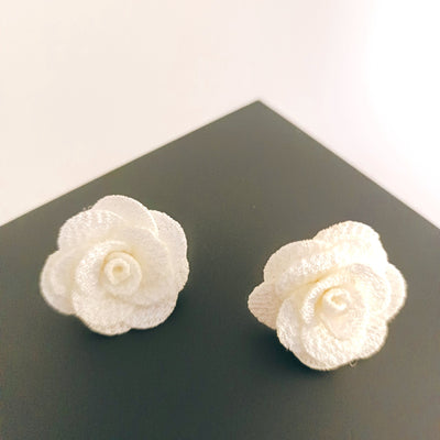 WHITE ROSE CLIP ON EARRINGS