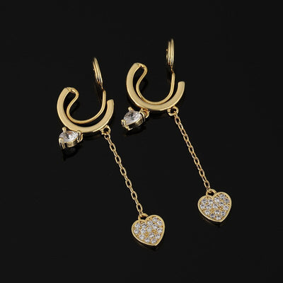 HEART CHAIN 16K GOLD PLATING BRASS COIL EARRINGS