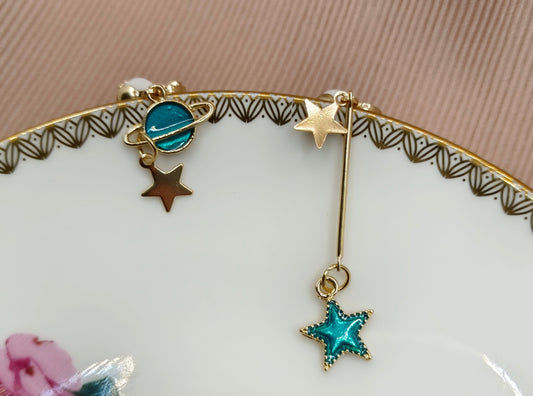 STAR & MOON PLANET CLIP ON EARRINGS