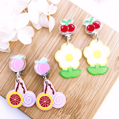 CHERRY & FLOWER CLIP ON EARRINGS