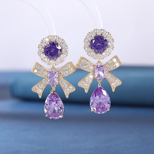 CRYSTAL ZIRCON BOWKNOT BRASS COIL CLIP ON EARRINGS