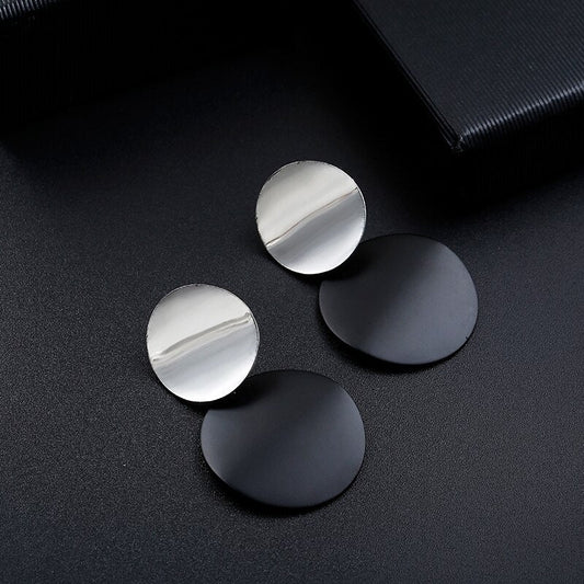 BLACK METAL ROUND DISC CLIP ON EARRINGS