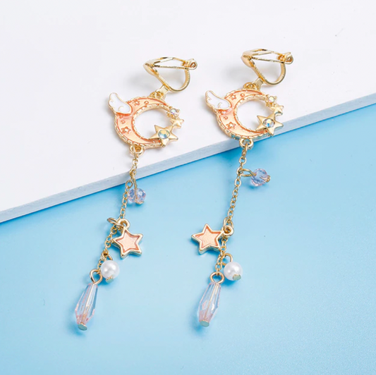 ASYMMETRICAL ENAMEL MOON CLIP ON EARRINGS