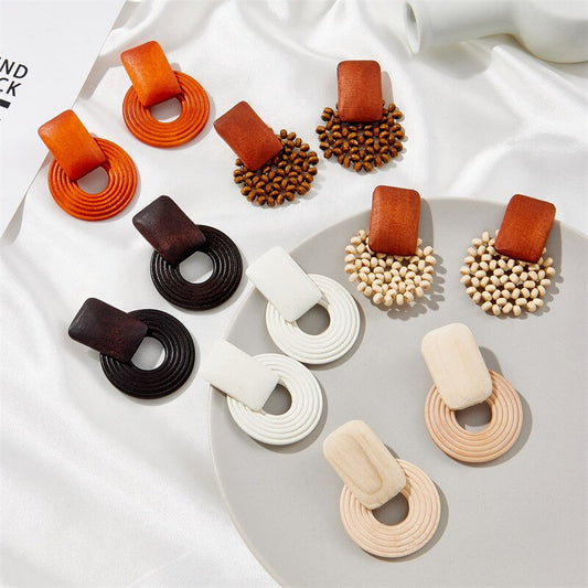 BOHO VINTAGE WOODEN CLIP ON EARRINGS