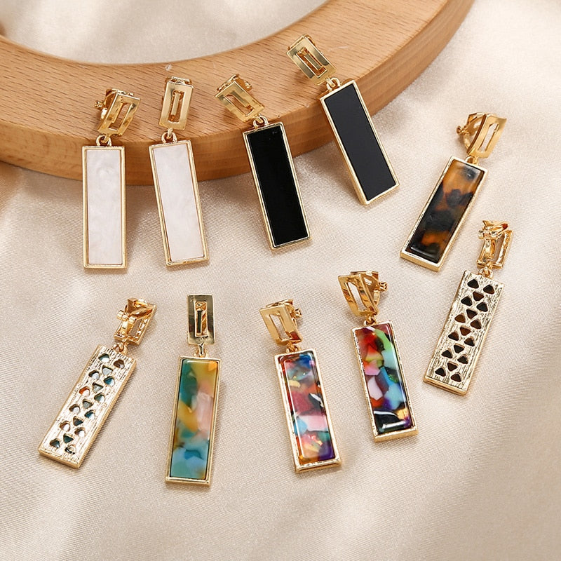 GEOMETRY RECTANGLE CLIP ON EARRNGS