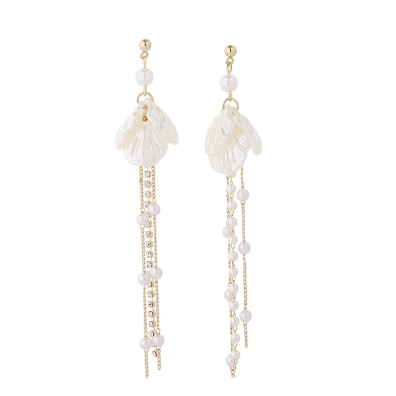 CHARMING PEARL FLOWER TASSEL CLIP ON EARRINGS