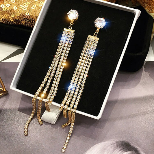 ZIRCONIA CRYSTAL TASSEL CLIP ON EARRINGS