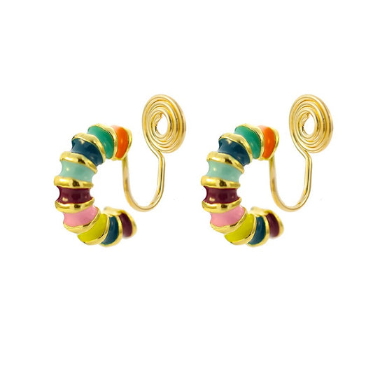 COLOURFUL ENAMEL ROUNS CLIP ON EARRINGS