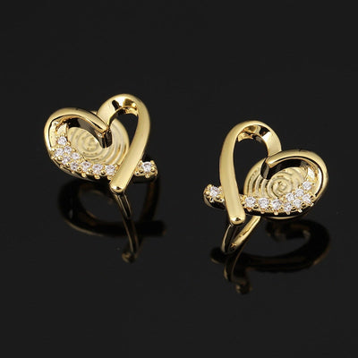 HEART ZIRCONIA BRASS COIL EARRINGS