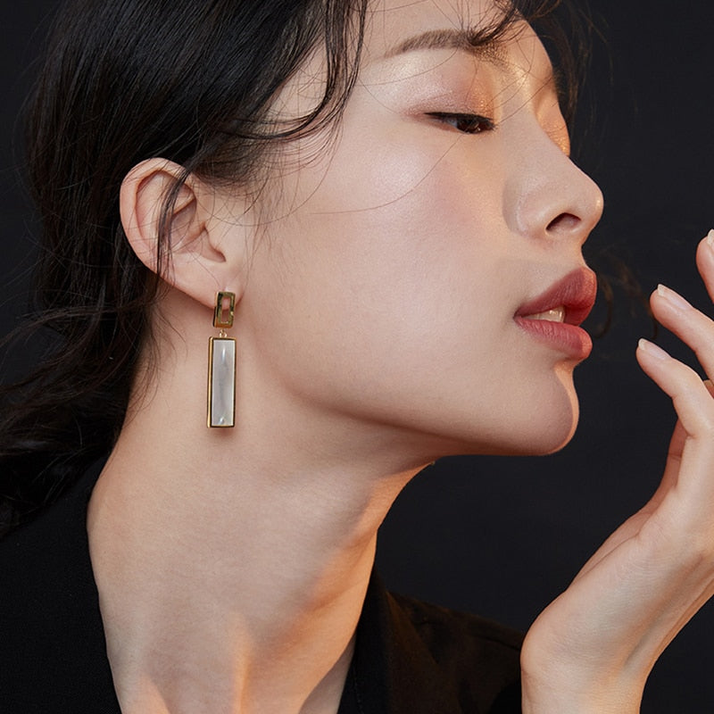 GEOMETRY RECTANGLE CLIP ON EARRNGS