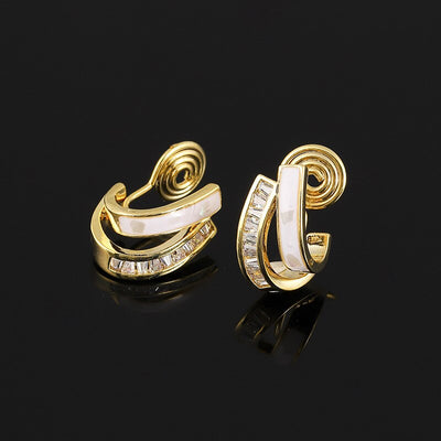 SHELL GEOMETRY ZIRCONIA BRASS COIL CLIP ON EARRINGS